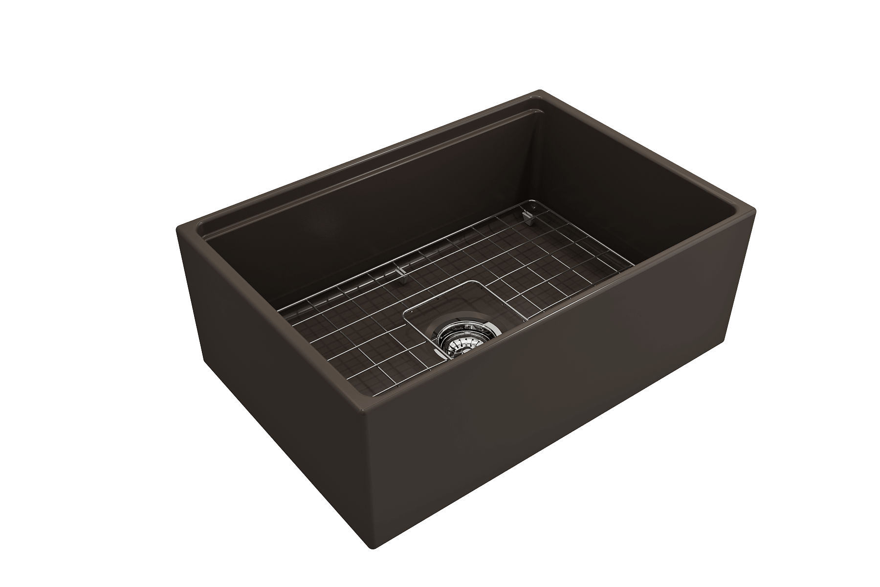 BOCCHI Contempo 27" Fireclay Workstation Farmhouse Sink Kit with Accessories, Matte Brown, 1628-025-0120