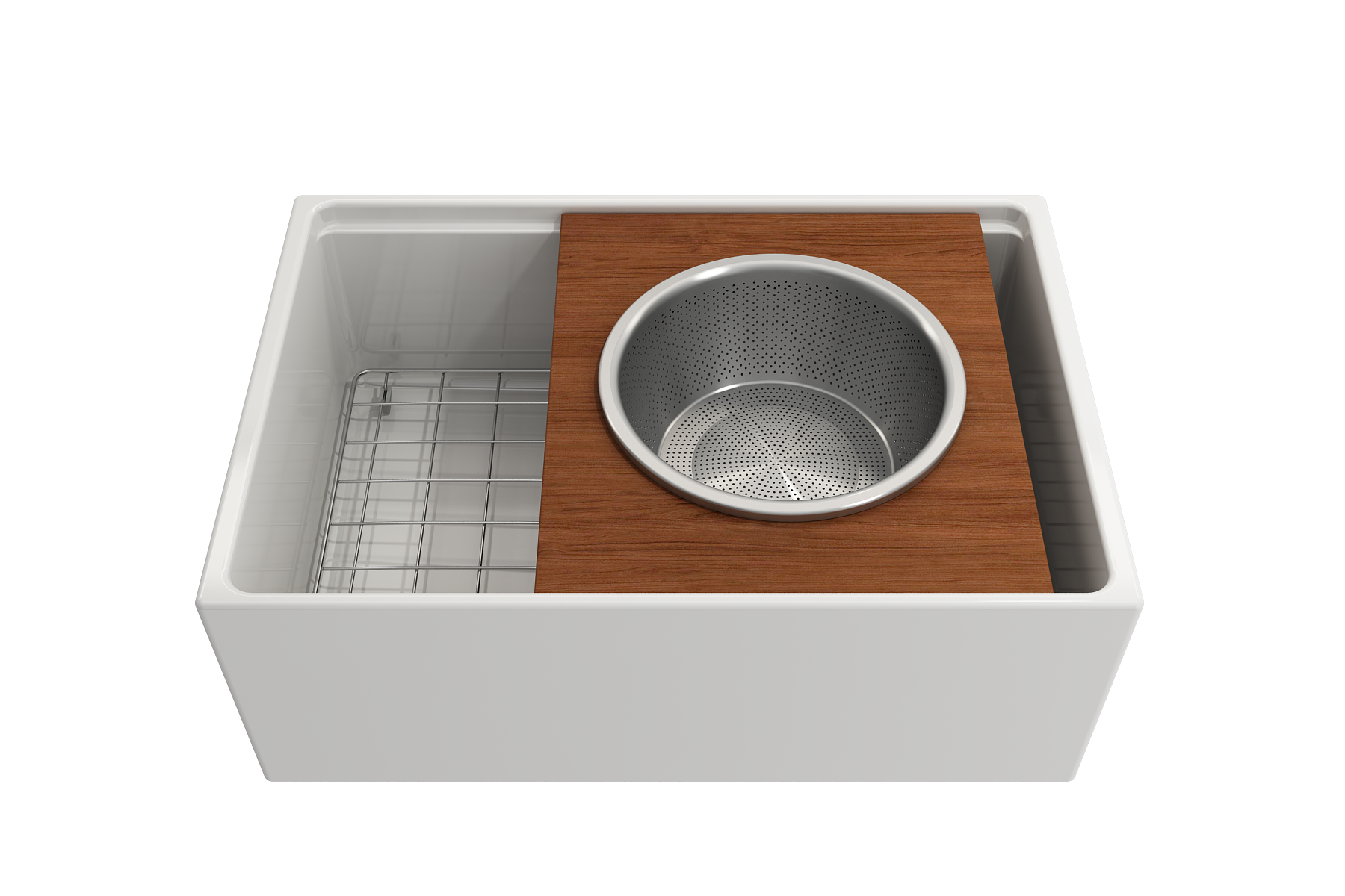 BOCCHI Wood Board with Large Round Stainless Steel Mixing Bowl and Colander