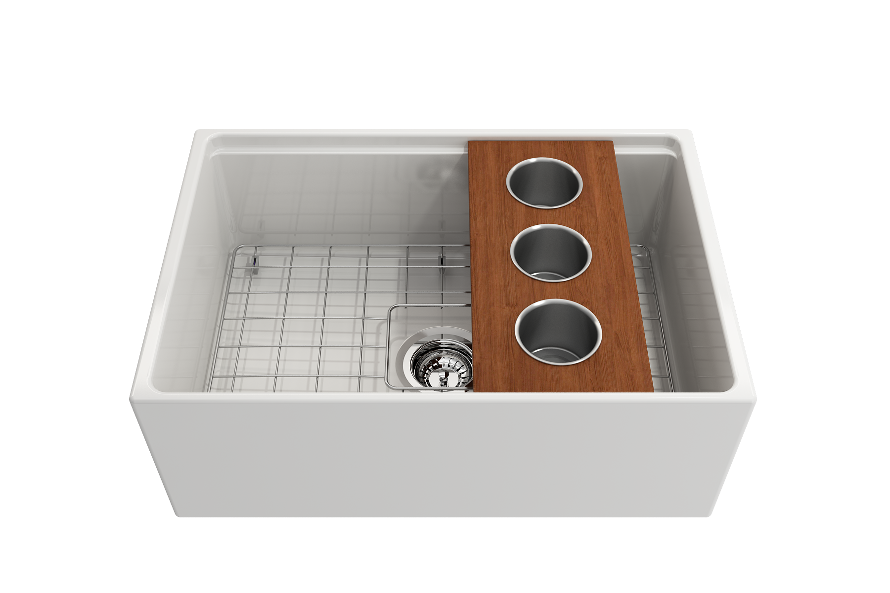 BOCCHI Wood Board with 3 Round Stainless Steel Bowls