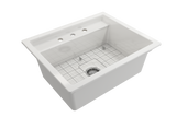 BOCCHI Baveno Uno 27" Dual Mount Fireclay Workstation Kitchen Sink Kit with Accessories, White, 1633-001-0127