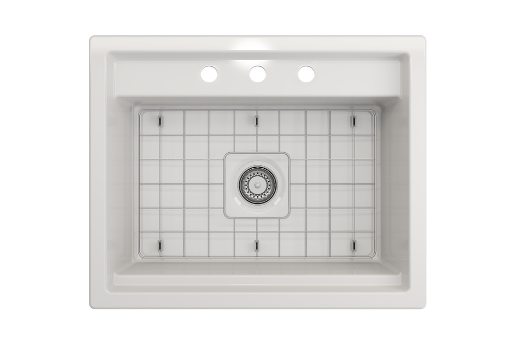 BOCCHI Baveno Uno 27" Dual Mount Fireclay Workstation Kitchen Sink Kit with Accessories, White, 1633-001-0127