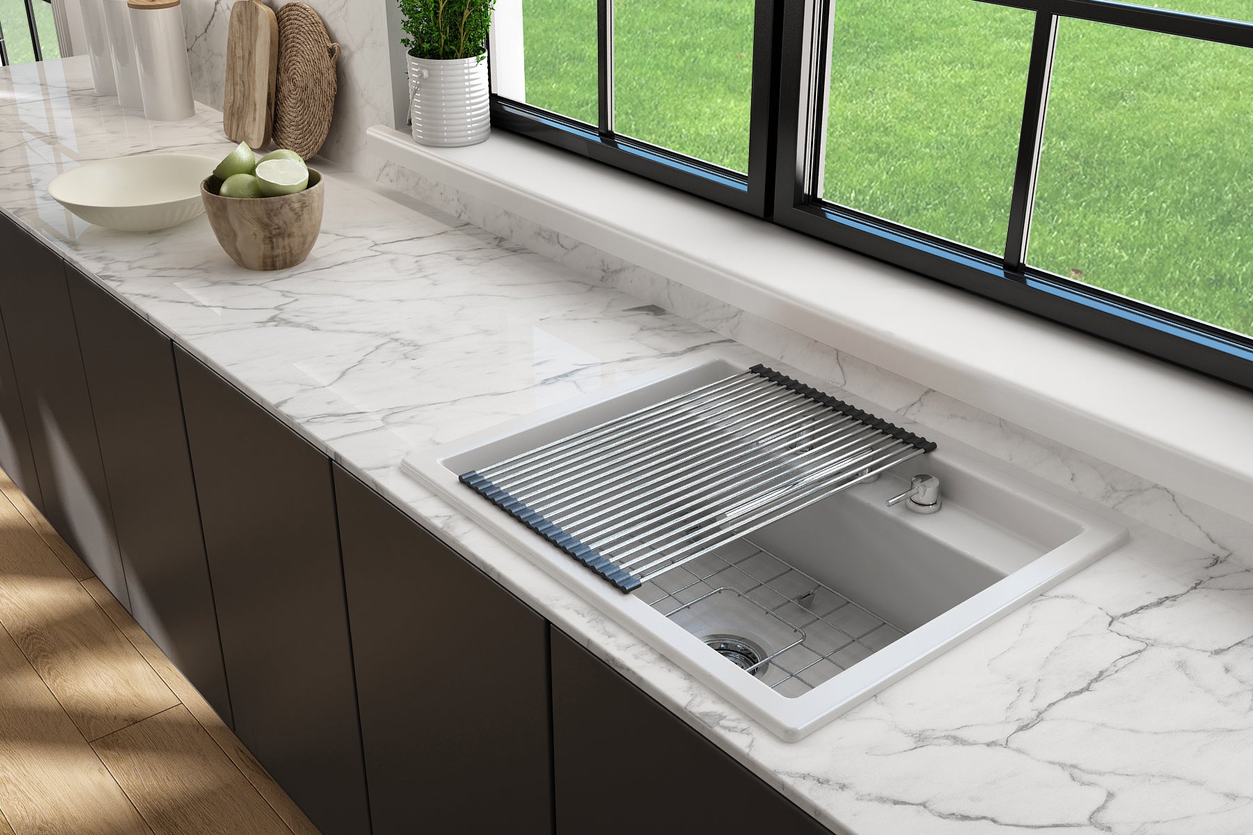 BOCCHI Baveno Uno 27" Dual Mount Fireclay Workstation Kitchen Sink Kit with Accessories, Matte White, 1633-002-0127