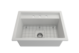 BOCCHI Baveno Uno 27" Dual Mount Fireclay Workstation Kitchen Sink Kit with Accessories, Matte White, 1633-002-0127