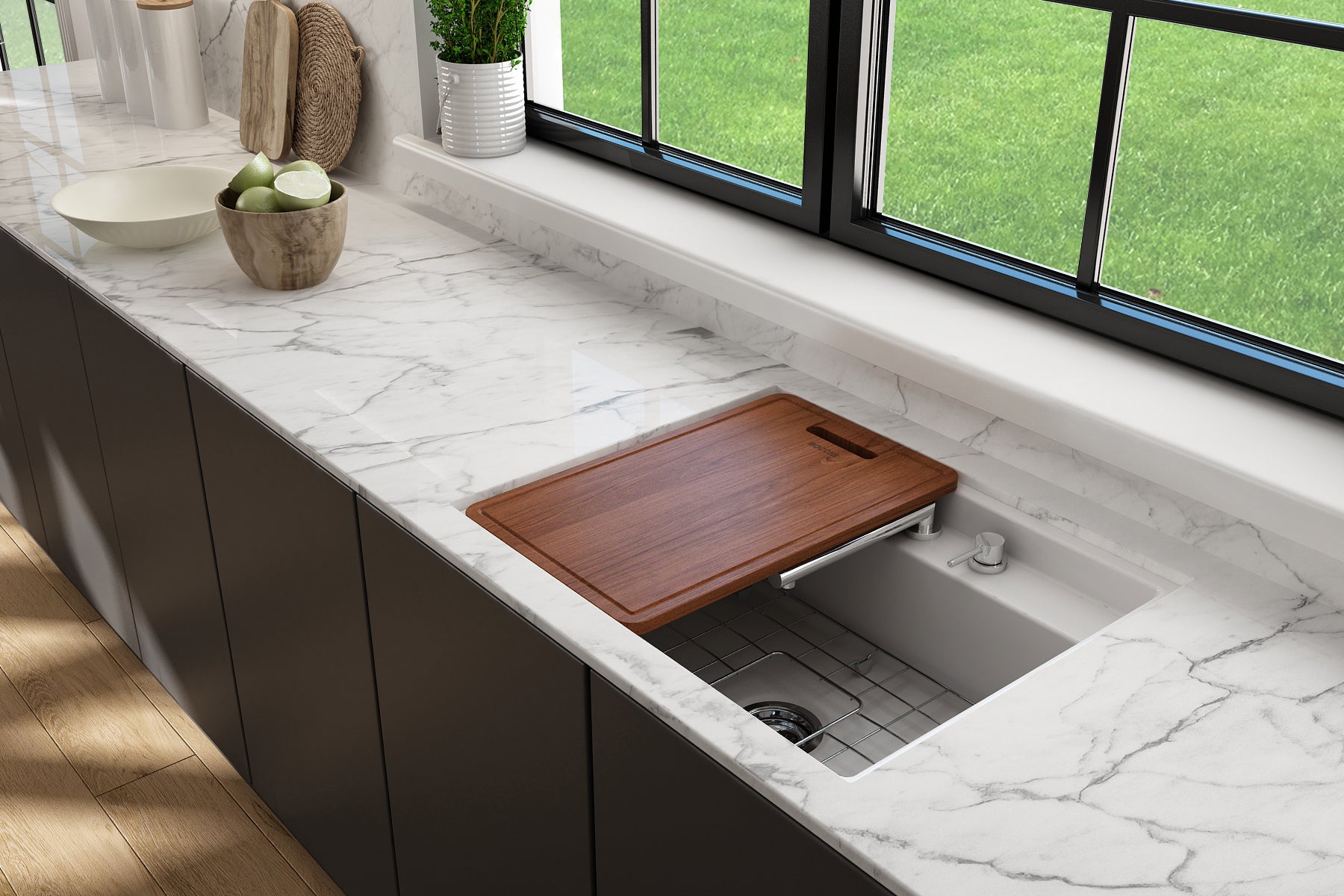 BOCCHI Baveno Uno 27" Dual Mount Fireclay Workstation Kitchen Sink Kit with Accessories, Matte White, 1633-002-0127