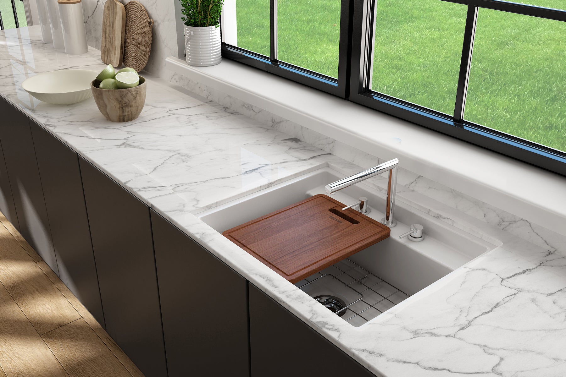 BOCCHI Baveno Uno 27" Dual Mount Fireclay Workstation Kitchen Sink Kit with Accessories, Matte White, 1633-002-0127