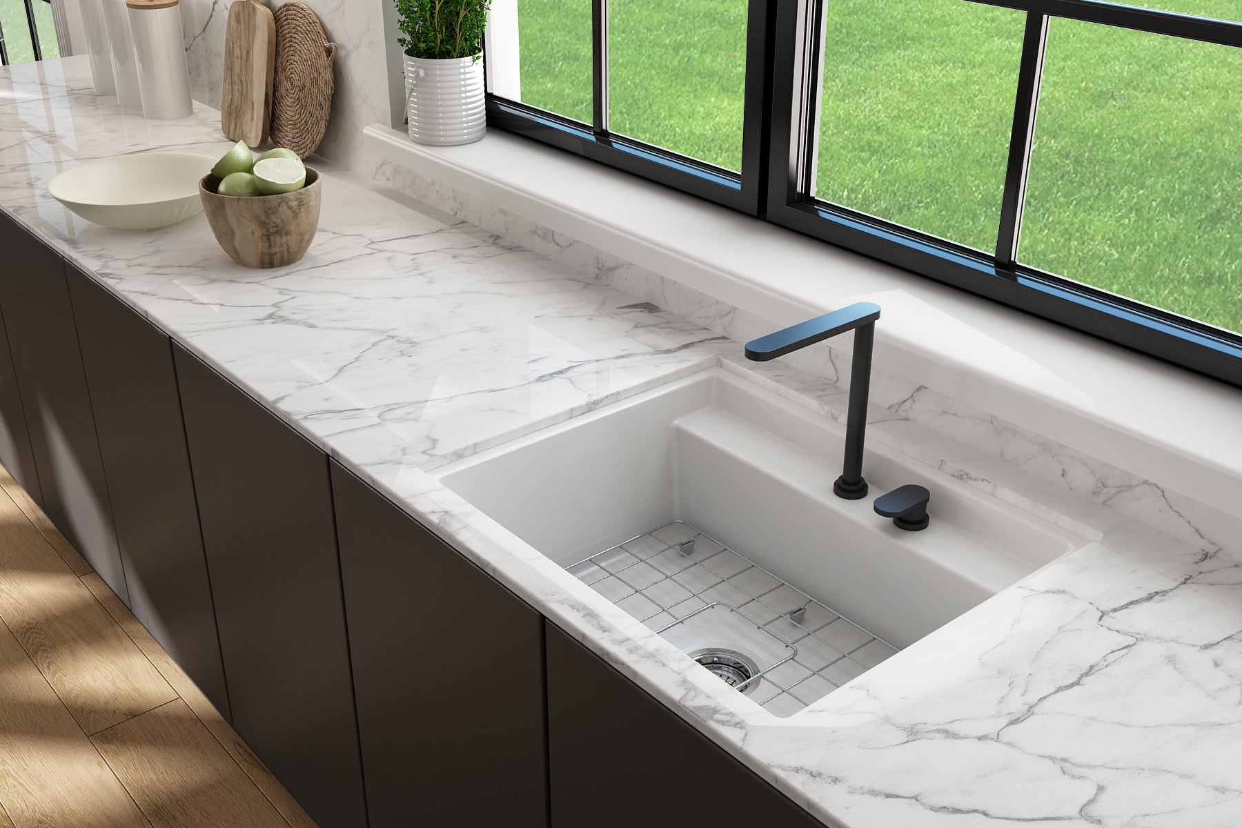 BOCCHI Baveno Uno 27" Dual Mount Fireclay Workstation Kitchen Sink Kit with Accessories, Matte White, 1633-002-0132
