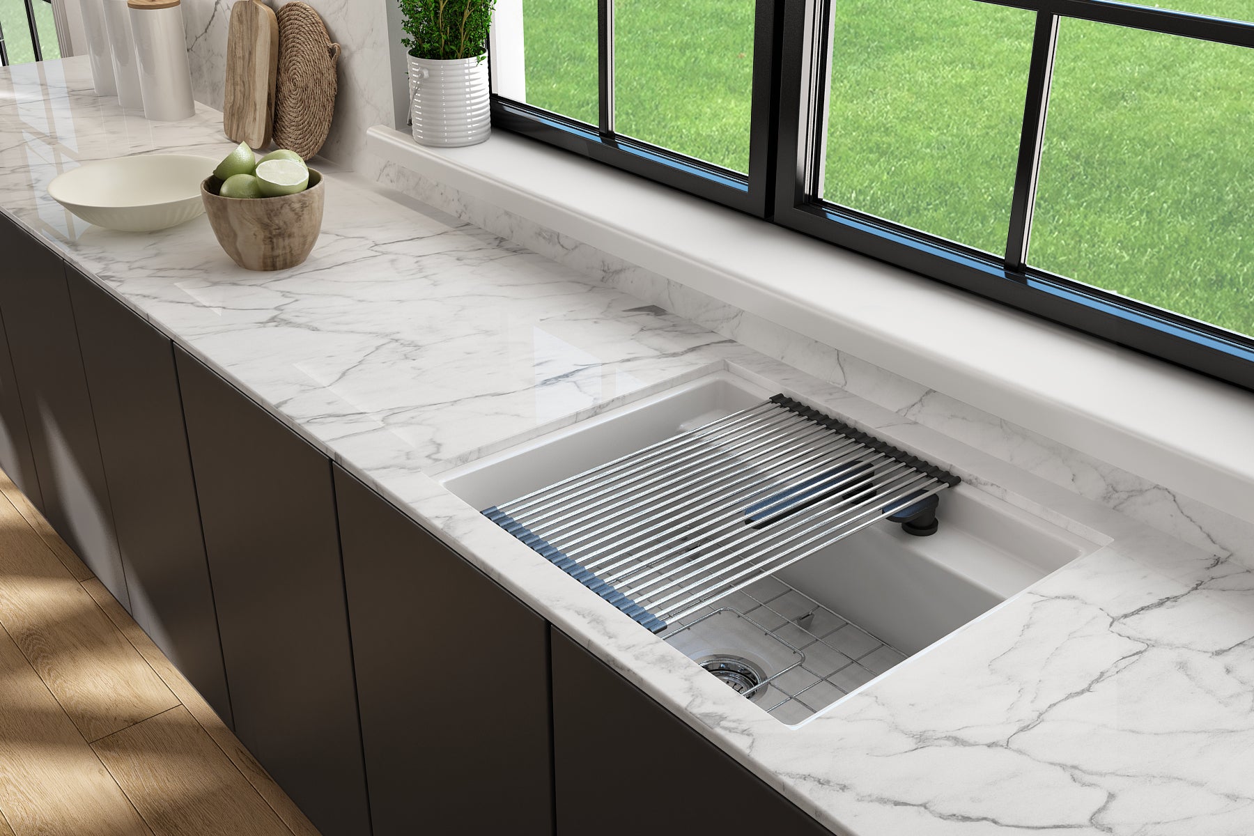 BOCCHI Baveno Uno 27" Dual Mount Fireclay Workstation Kitchen Sink Kit with Accessories, Matte White, 1633-002-0132