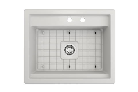 BOCCHI Baveno Uno 27" Dual Mount Fireclay Workstation Kitchen Sink Kit with Accessories, Matte White, 1633-002-0132