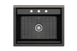 BOCCHI Baveno Uno 27" Dual Mount Fireclay Workstation Kitchen Sink Kit with Accessories, Black, 1633-005-0127