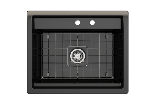 BOCCHI Baveno Uno 27" Dual Mount Fireclay Workstation Kitchen Sink Kit with Accessories, Black, 1633-005-0132