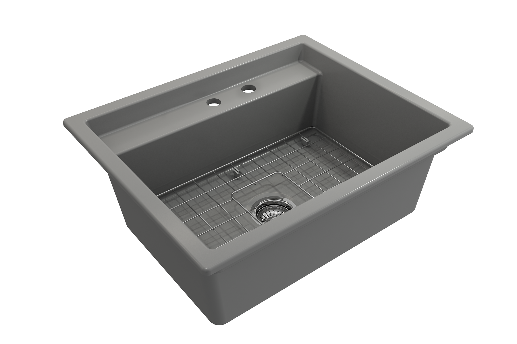 BOCCHI Baveno Uno 27" Dual Mount Fireclay Workstation Kitchen Sink Kit with Accessories, Matte Gray, 1633-006-0132