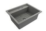BOCCHI Baveno Uno 27" Dual Mount Fireclay Workstation Kitchen Sink Kit with Accessories, Matte Gray, 1633-006-0132
