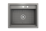 BOCCHI Baveno Uno 27" Dual Mount Fireclay Workstation Kitchen Sink Kit with Accessories, Matte Gray, 1633-006-0132