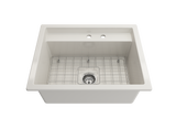 BOCCHI Baveno Uno 27" Dual Mount Fireclay Workstation Kitchen Sink Kit with Accessories, Biscuit, 1633-014-0132