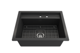 BOCCHI Baveno Uno 27" Dual Mount Fireclay Workstation Kitchen Sink Kit with Accessories, Matte Dark Gray, 1633-020-0132