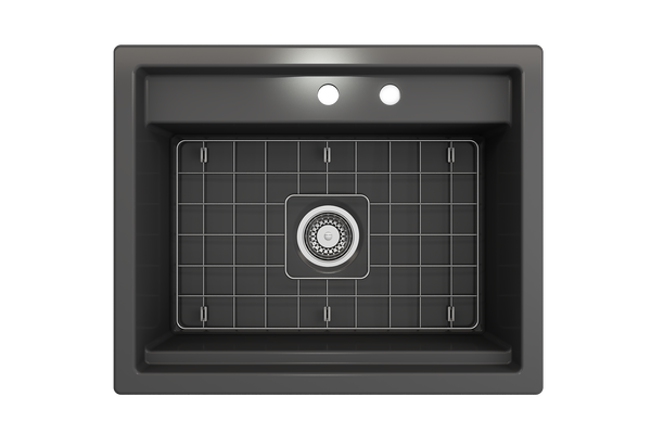 BOCCHI Baveno Uno 27" Dual Mount Fireclay Workstation Kitchen Sink Kit with Accessories, Matte Dark Gray, 1633-020-0132