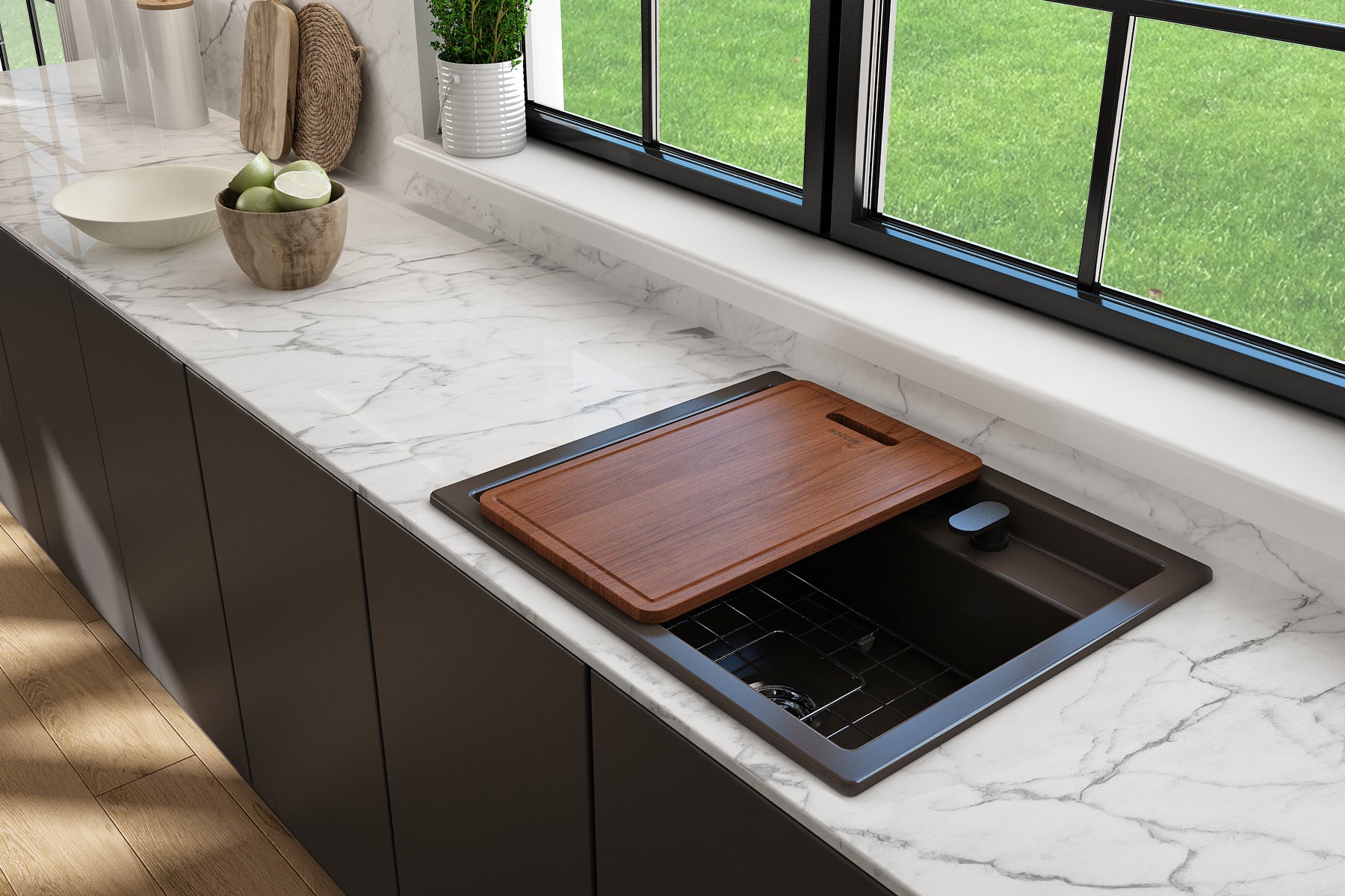 BOCCHI Baveno Uno 27" Dual Mount Fireclay Workstation Kitchen Sink Kit with Accessories, Matte Brown, 1633-025-0132