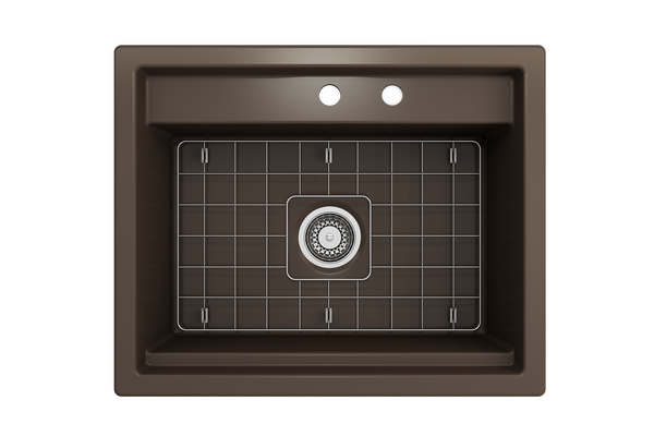 BOCCHI Baveno Uno 27" Dual Mount Fireclay Workstation Kitchen Sink Kit with Accessories, Matte Brown, 1633-025-0132
