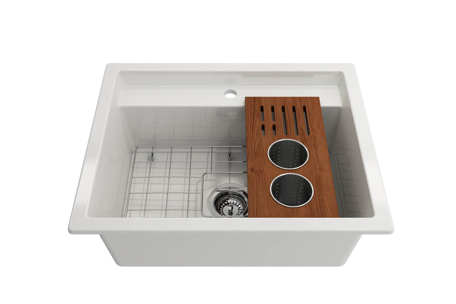 BOCCHI Wood Board with 2 Round Stainless Steel Bowls & Knife Holder F/1616, 1618, 1633 (inner ledge), 2320 0008