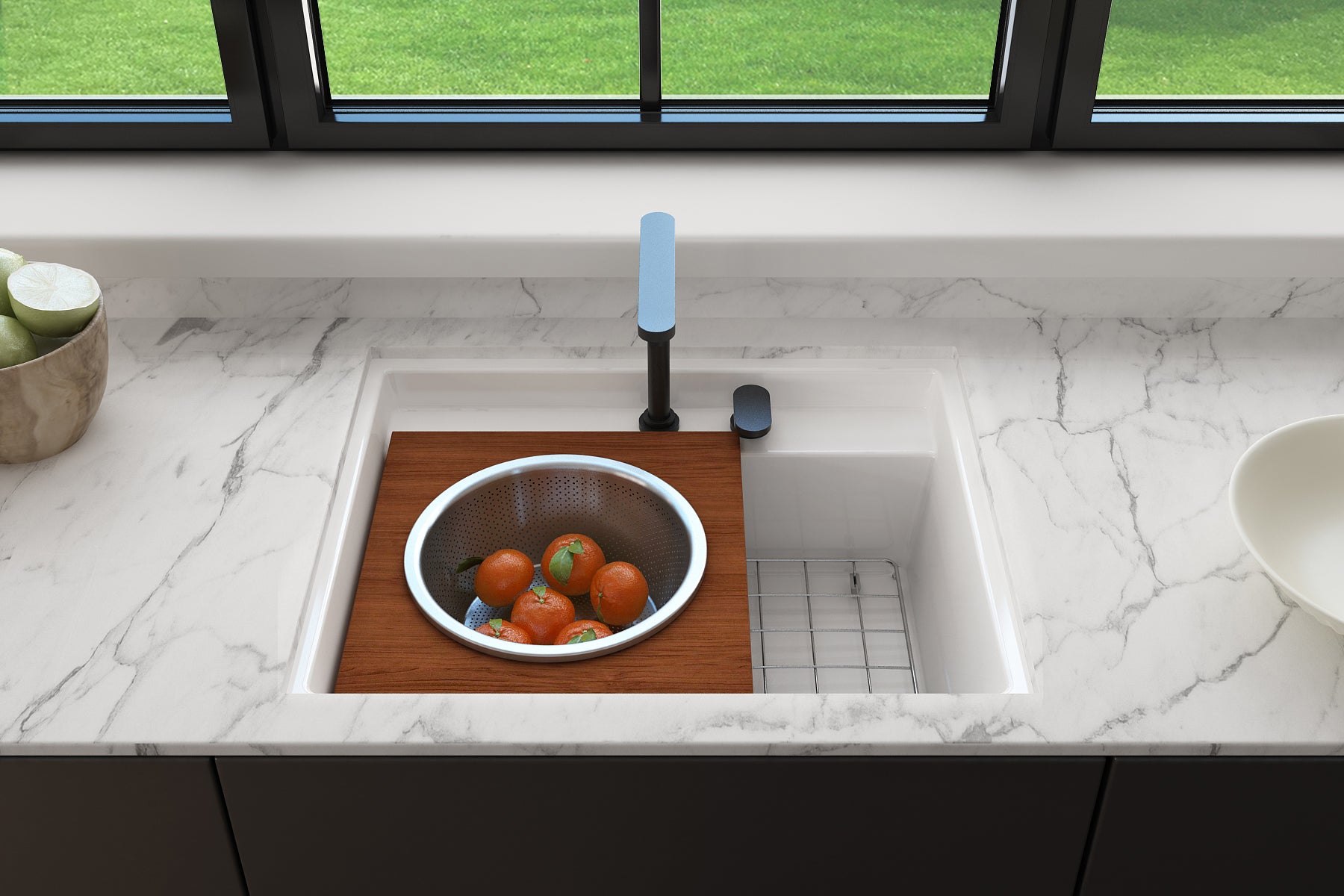 BOCCHI Baveno Uno 27" Dual Mount Fireclay Workstation Kitchen Sink Kit with Accessories, Matte Dark Gray, 1633-020-0127