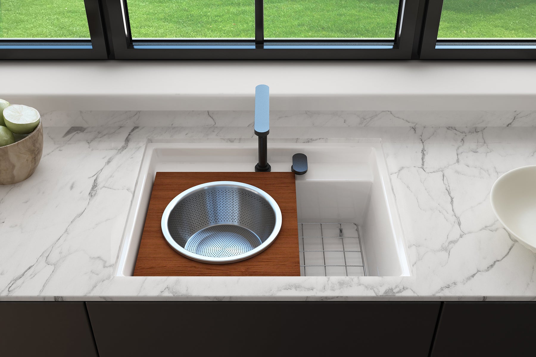 BOCCHI Baveno Uno 27" Dual Mount Fireclay Workstation Kitchen Sink Kit with Accessories, Black, 1633-005-0127