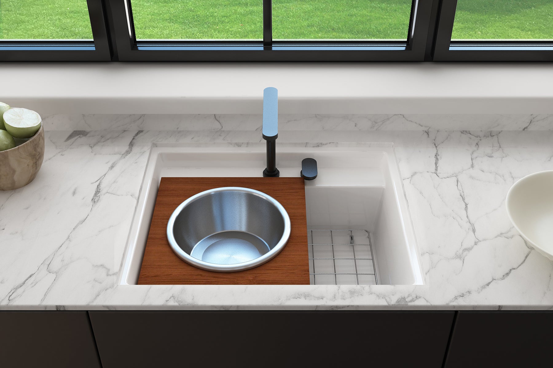 BOCCHI Baveno Uno 27" Dual Mount Fireclay Workstation Kitchen Sink Kit with Accessories, Black, 1633-005-0127