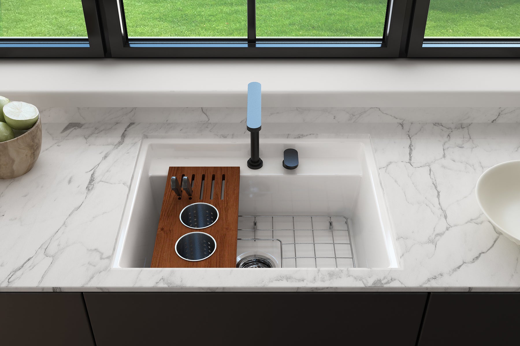 BOCCHI Baveno Uno 27" Dual Mount Fireclay Workstation Kitchen Sink Kit with Accessories, Matte Black, 1633-004-0127