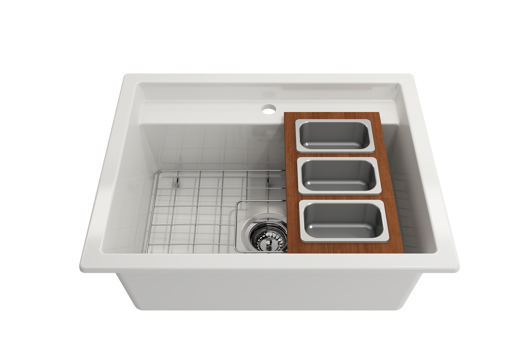 BOCCHI Wood Board with 3 Rectangular Stainless Steel Bowls F/1616, 1618, 1633 (inner ledge), 2320 0012