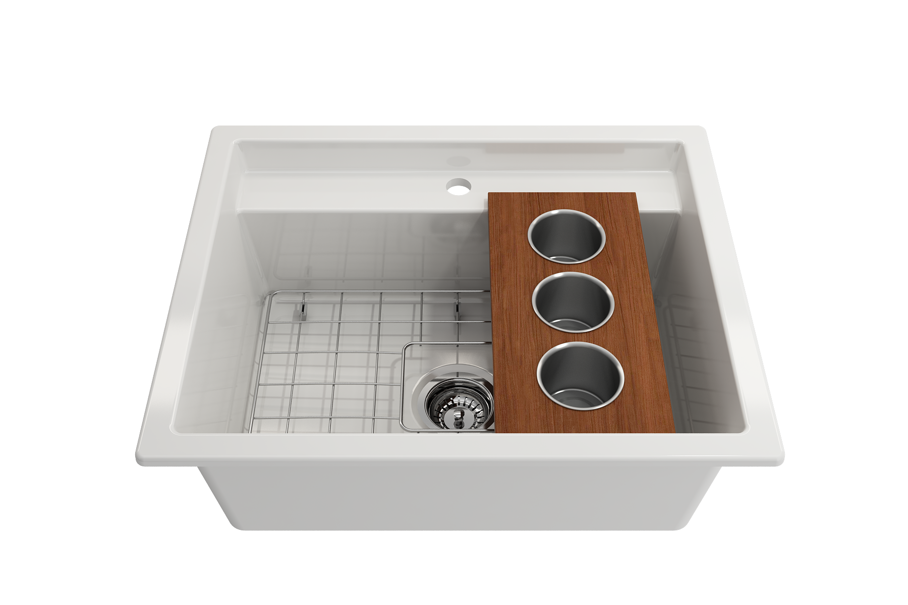Alternate Image for BOCCHI Wood Board with 3 Round Stainless Steel Bowls F/1616, 1618, 1633 (inner ledge), 2320 0010