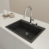 BOCCHI Campino Uno 27" Dual Mount Granite Kitchen Sink Kit, Metallic Black, 1634-505-0126