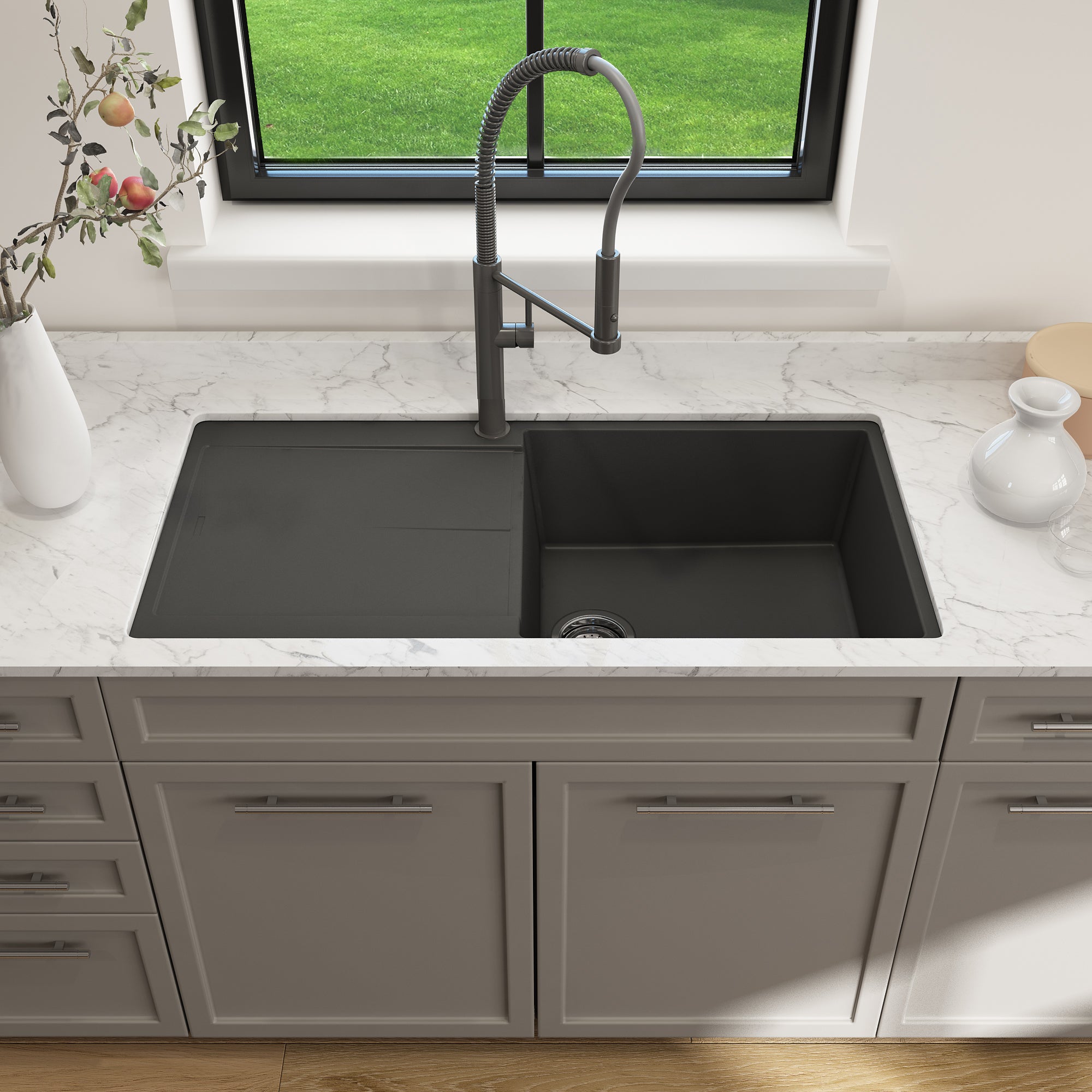 BOCCHI Levanzo 39" Dual Mount Granite Kitchen Sink Kit, Matte Black, Includes Drainboard, 1635-504-0120