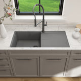 BOCCHI Levanzo 39" Dual Mount Granite Kitchen Sink Kit, Concrete Gray, Includes Drainboard, 1635-506-0120