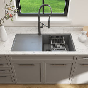 Alternate Image for BOCCHI Levanzo 39" Dual Mount Granite Kitchen Sink Kit, Concrete Gray, Includes Drainboard, 1635-506-0120