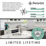 Nantucket Sinks Brightwork Home 48" x 14" x 6" Rectangle Undermount Stainless Steel Bathroom Sink, 18 Gauge, TRS48-OF