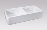 Rohl Shaws 36" Fireclay 50/50 Double Bowl Farmhouse Apron Kitchen Sink, White, RC3719WH - The Sink Boutique