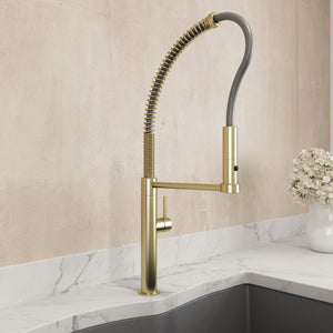 Alternate Image for BOCCHI Baveno Pro 1.75 GPM 90 Degree Forward Brass Kitchen Faucet, Professional, Goose Neck, Brushed Gold, 2027 0001 BG