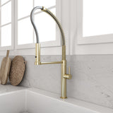 BOCCHI Baveno Pro 1.75 GPM 90 Degree Forward Brass Kitchen Faucet, Professional, Goose Neck, Brushed Gold, 2027 0001 BG