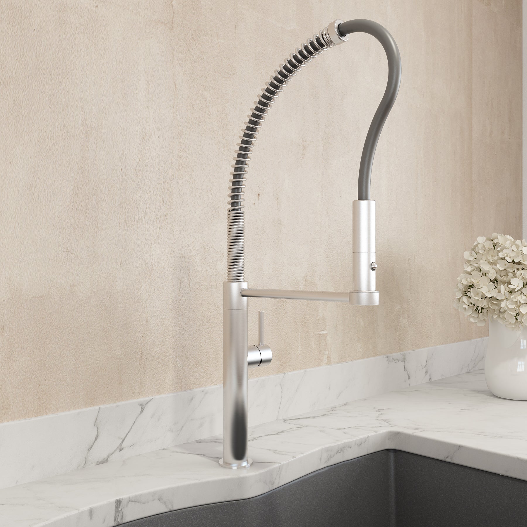 BOCCHI Baveno Pro 1.75 GPM 90 Degree Forward Brass Kitchen Faucet, Professional, Goose Neck, Stainless Steel, 2027 0001 SS