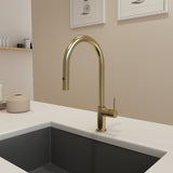 BOCCHI Baveno Duo 1.75 GPM 90 Degree Forward Brass Kitchen Faucet, Brushed Gold, 2028 0001 BG