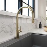 BOCCHI Baveno Duo 1.75 GPM 90 Degree Forward Brass Kitchen Faucet, Brushed Gold, 2028 0001 BG