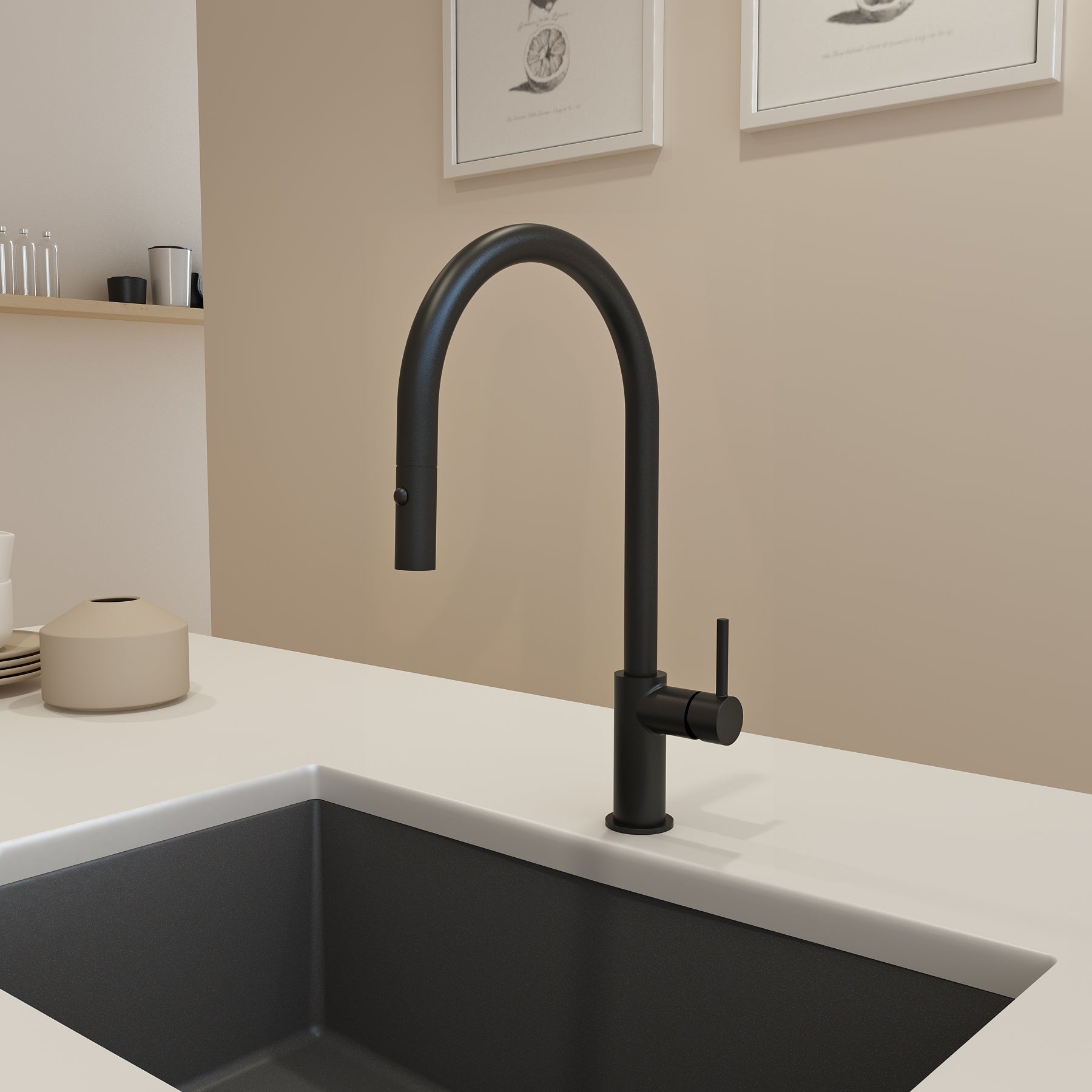 BOCCHI Baveno Duo 1.75 GPM 90 Degree Forward Brass Kitchen Faucet, Matte Black, 2028 0001 MB