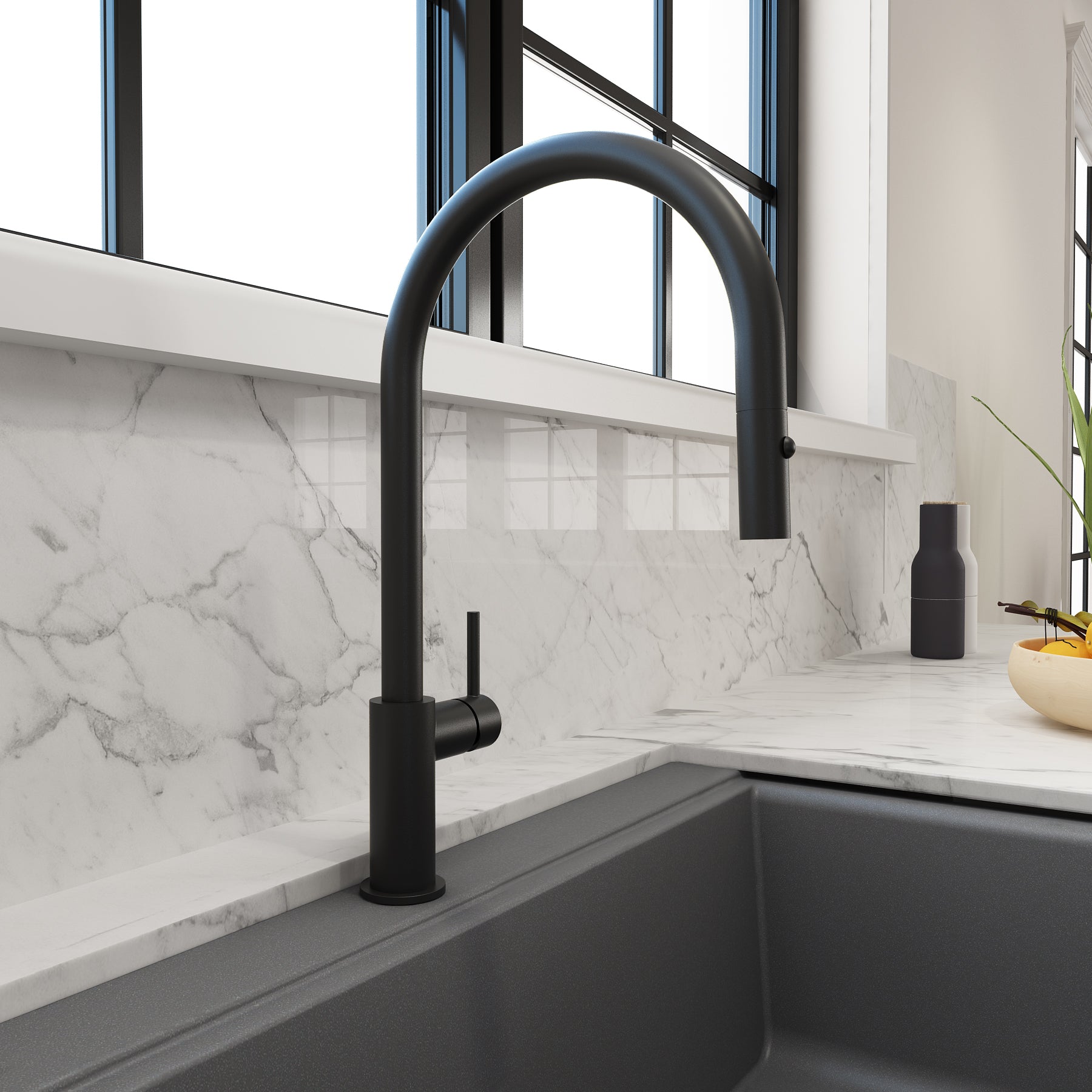 BOCCHI Baveno Duo 1.75 GPM 90 Degree Forward Brass Kitchen Faucet, Matte Black, 2028 0001 MB