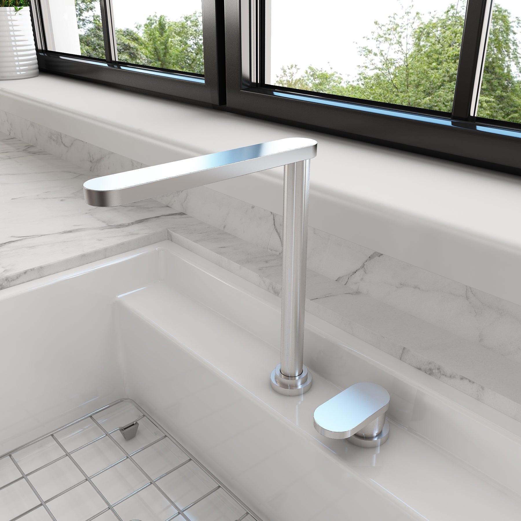 BOCCHI Baveno Move 1.75 GPM Lever Brass Kitchen Faucet, Stainless Steel, 2030 0001 SS