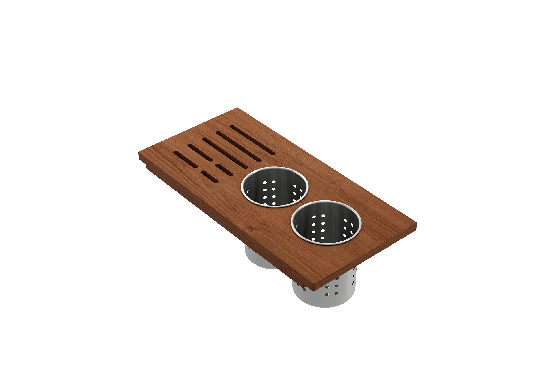 BOCCHI Wood Board with 2 Round Stainless Steel Bowls & Knife Holder F/1616, 1618, 1633 (inner ledge), 2320 0008