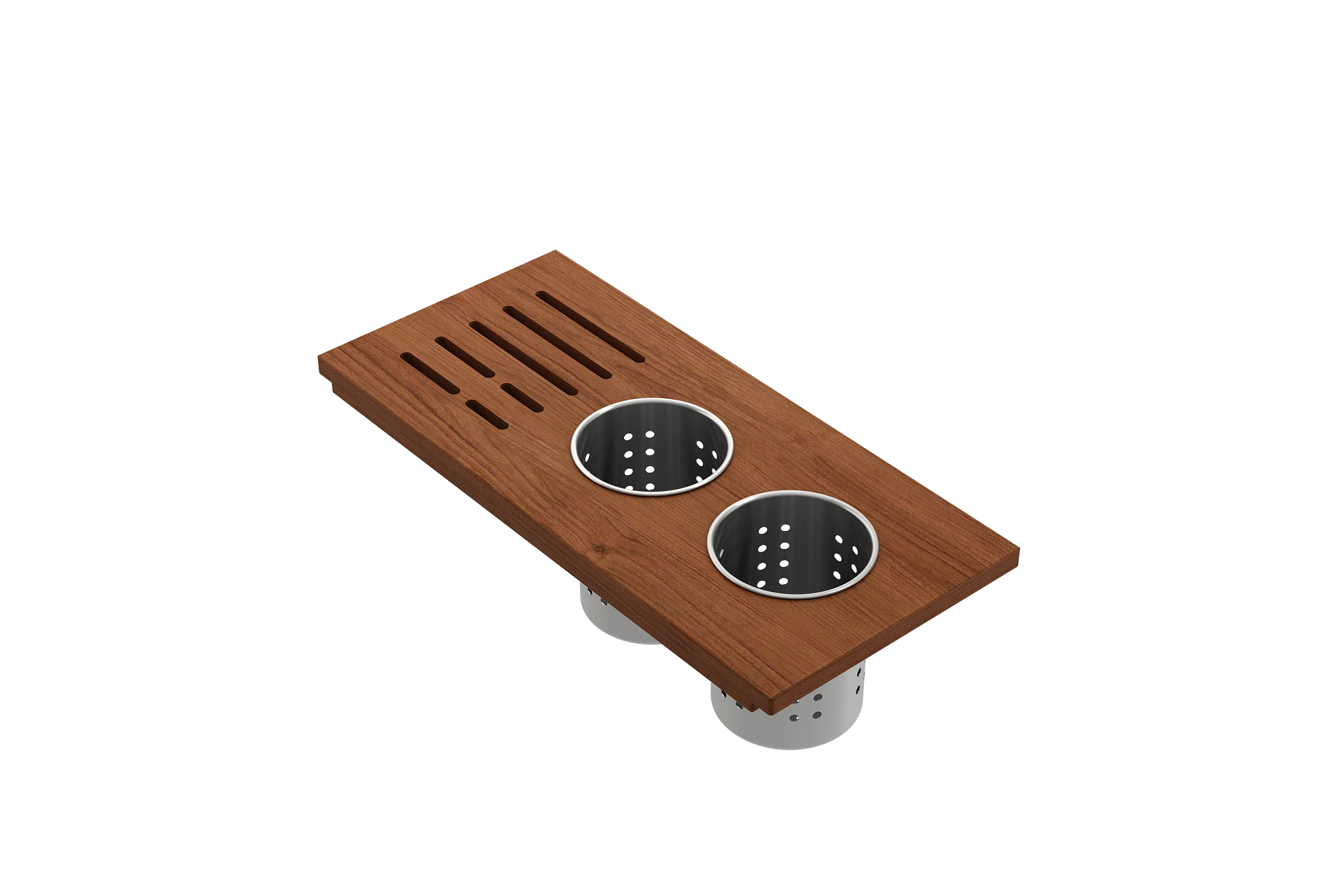 BOCCHI Wood Board with 2 Round Stainless Steel Bowls & Knife Holder
