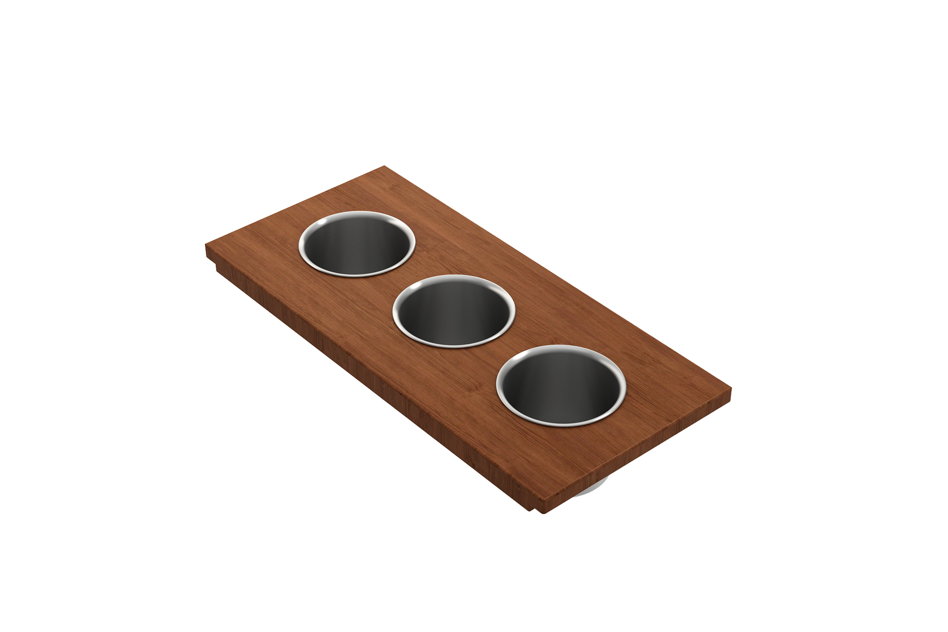 BOCCHI Wood Board with 3 Round Stainless Steel Bowls