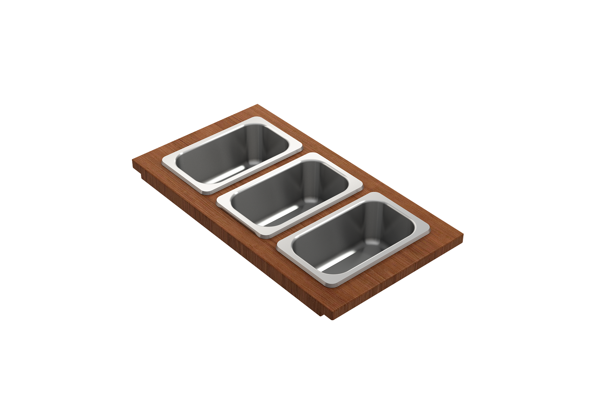 BOCCHI Wood Board with 3 Rectangular Stainless Steel Bowls F/1616, 1618, 1633 (inner ledge), 2320 0012