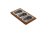 BOCCHI Wood Board with 3 Rectangular Stainless Steel Bowls F/1616, 1618, 1633 (inner ledge), 2320 0012