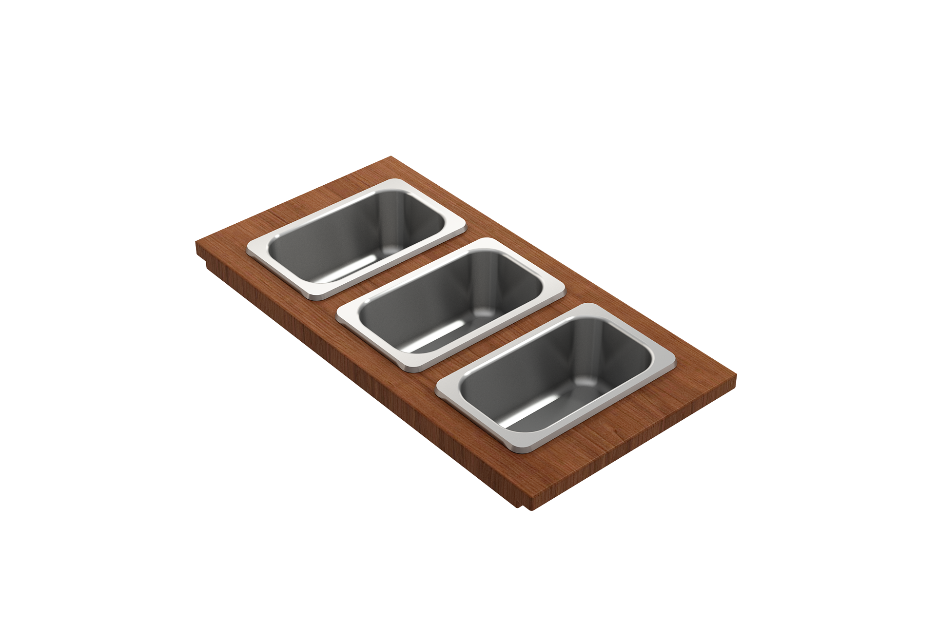 BOCCHI Wood Board with 3 Rectangular Stainless Steel Bowls