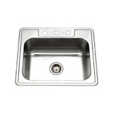 Houzer 25" Stainless Steel Topmount Single Bowl Kitchen Sink, 20 Gauge, 2522-8BS3-1